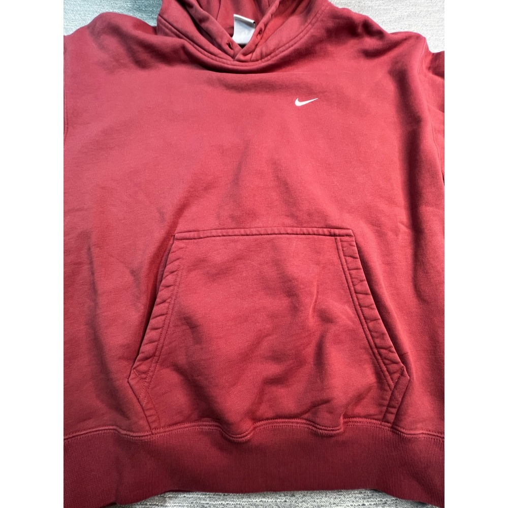 Nike Mens Red Fleece Pullover Hoodie Embroidered Swoosh Logo Sweatshirt S - Picture 4 of 6